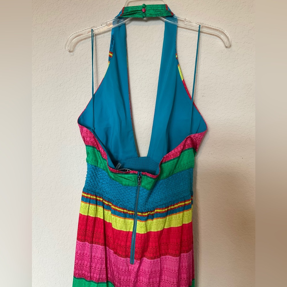 Alice + Olivia NWT Lyndon Multicolor Cabo Stripe Maxi Dress Halter Cut Out Flowy - Picture 10 of 16